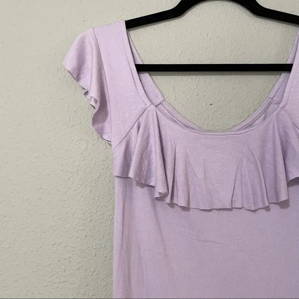 Free People Lavender Purple Ruffled Neckline Blouse Top Womens S Flutter Boho